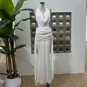 Xajzpa Fashion Solid Color Folds Dress Women's Halterneck Sleeveless Backless Casual Dresses 2025 Summer New Tide